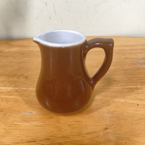 Vintage Hall ? Hotel Restaurant Railroad Ware 3" Individual Creamer Brown Glazed - Picture 1 of 10